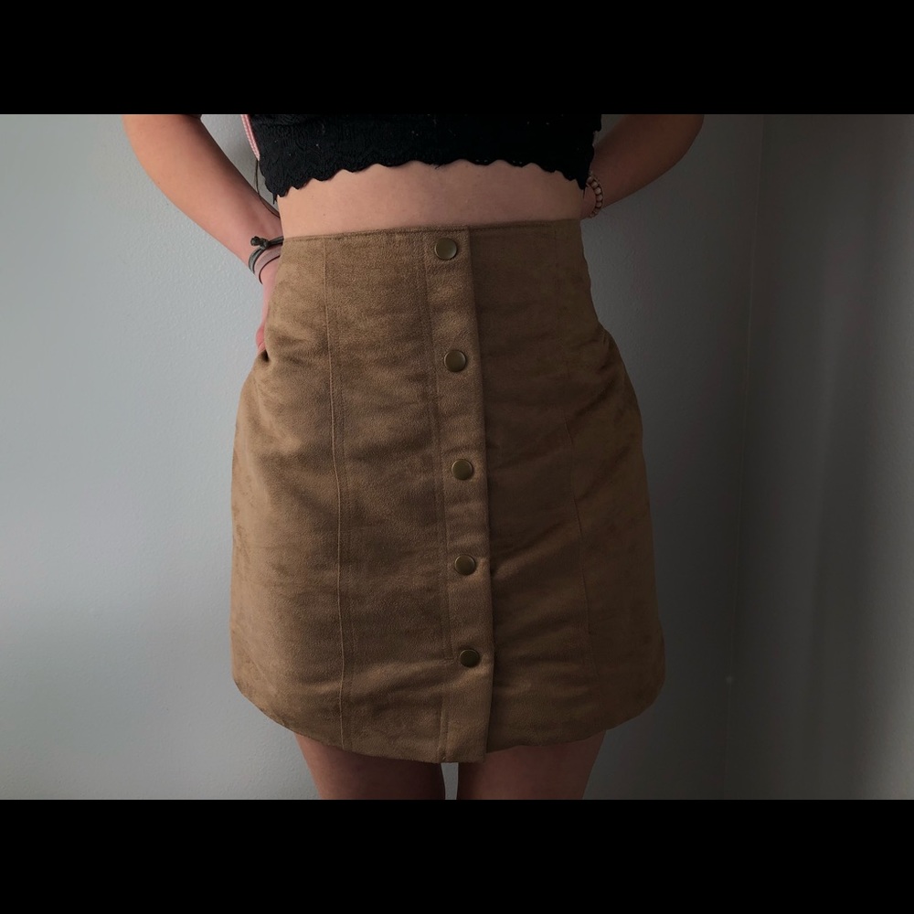 Suede Button-Up Skirt